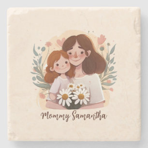 Mamma och dotterbond - Blommigt Ram (2) Stenunderlägg