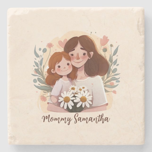 Mamma och dotterbond - Blommigt Ram (2) Stenunderlägg (Framsidan)