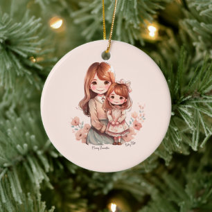 Mamma och dotterbond julgransprydnad keramik