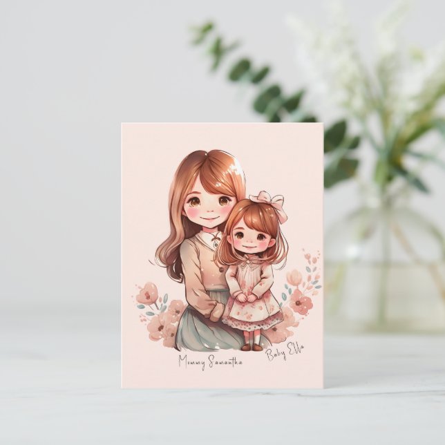 Mamma och dotterbond vykort (Stående Fram)