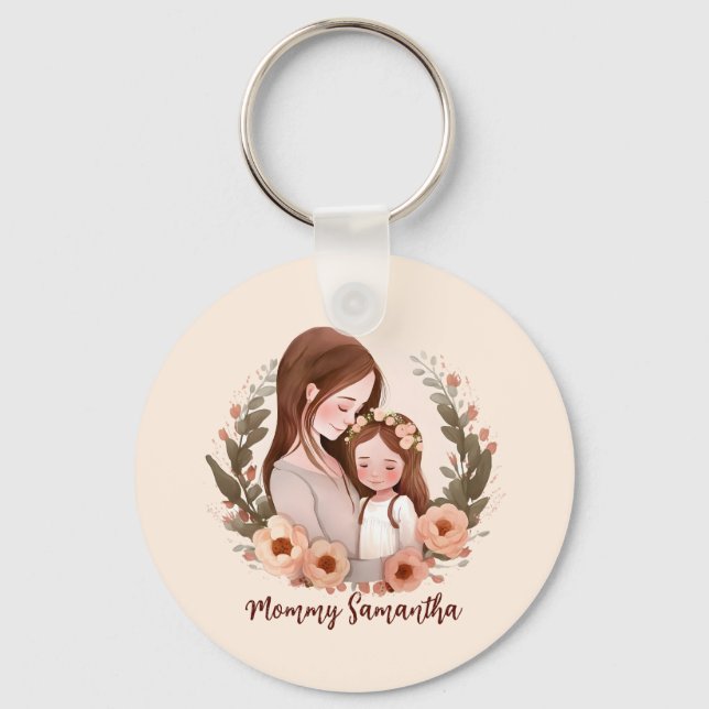 Mamma och dotterobligationer - Blommigt Ram Nyckelring (Framsida)