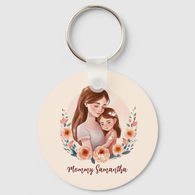 Mamma och dotterobligationer - Blommigt Ram Nyckelring (Framsida)