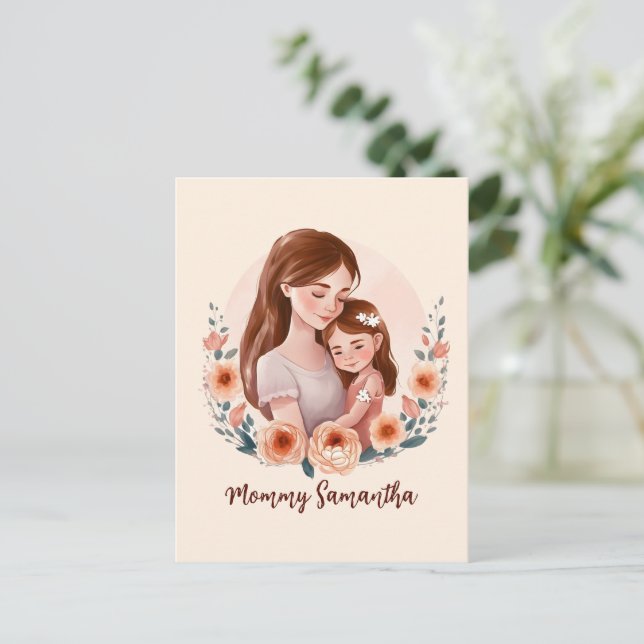 Mamma och dotterobligationer - Blommigt Ram Vykort (Stående Fram)