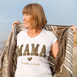Mamma och hjärta i Leopard Skriv ut med egna namn T Shirt