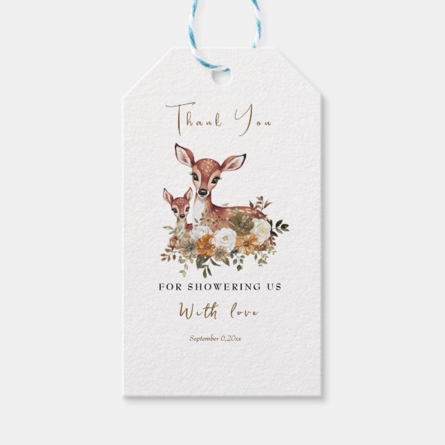 mamma och hjort barndusch Tack märkre Presentetikett (Framsidan)