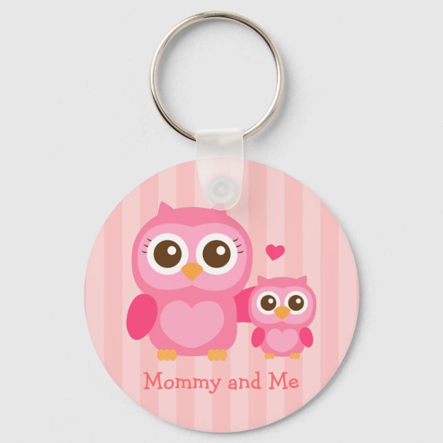 Mamma och jag, Cute Baby Uggla, Rosa Nyckelring (Framsida)