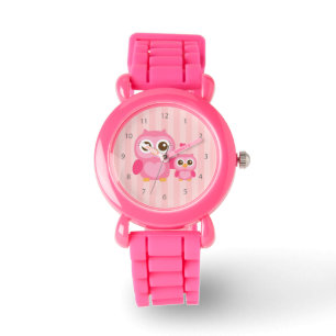 Mamma och jag, söt liten uggla, rosa armbandsur