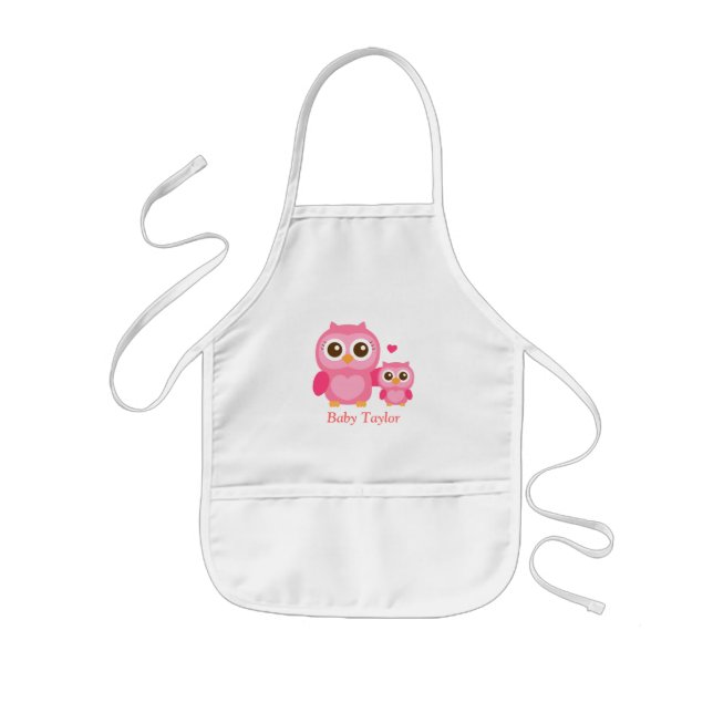 Mamma och jag, söt liten uggla, rosa barnförkläde (Framsidan)