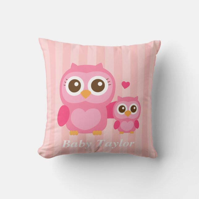 Mamma och jag, söt liten uggla, rosa kudde (Framsida)