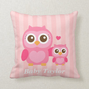 Mamma och jag, söt liten uggla, rosa kudde
