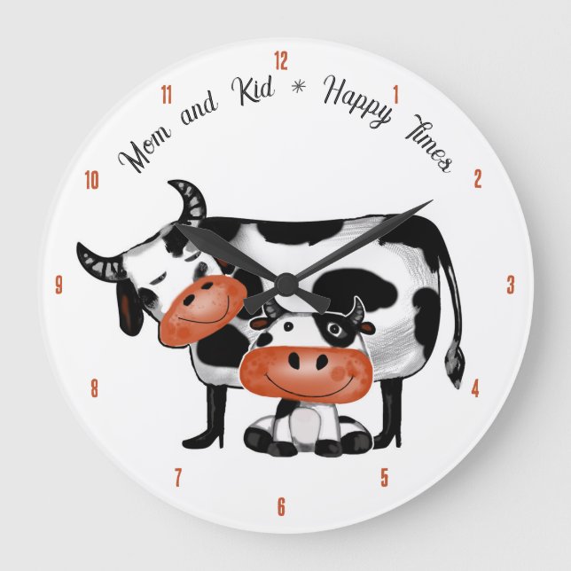 Mamma och Kid * Lycklig Times Wall Clock Stor Klocka (Framsida)