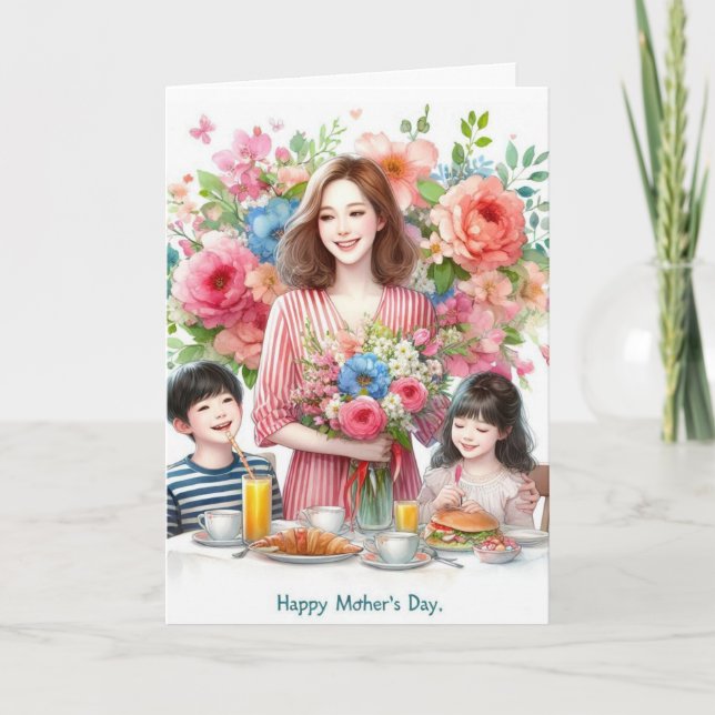 Mamma och Kids Mors dag Helgdag Kort (Framsida)