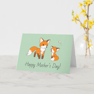 Mamma och Kit Fox Mor Dag Grönt Blank Kort