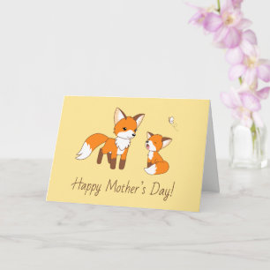 Mamma och Kit Fox Mor Dag Gult Blank Kort