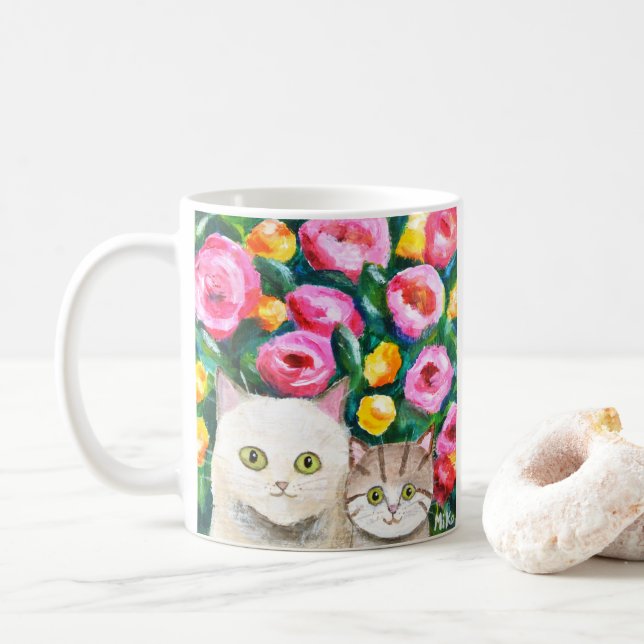 Mamma och Kitten Cute Söt Cats Adsible Cat Lover Kaffemugg (Med munk)