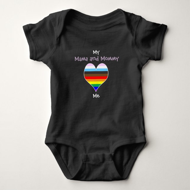 Mamma och Mamma Rainbow Heart Baby Bodykostym T Shirt (Framsida)