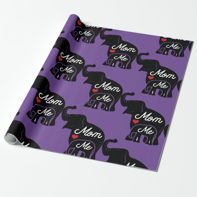 Mamma och Me Elephant Wrapping Papper Presentpapper (Utrullad)