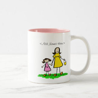 Mamma och Me Little Girl (Brunette - Custom Names) Två-Tonad Mugg