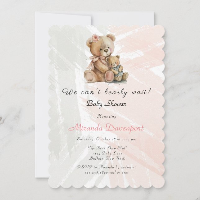 Mamma och Me Nalle Baby Shower Inbjudningar (Framsida)