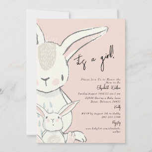 Mamma och Me Rabbit Rosa Baby Shower Inbjudningar