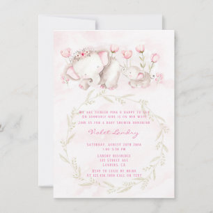 Mamma och mig Elephant Pastel Girl Baby Shower Inbjudningar