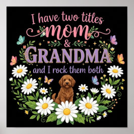 Mamma och Mormor Två Titlar Blommig Hund Tusenskön Poster