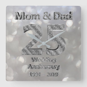 Mamma och Pappa 25-års silverbröllopsjubileum 2019 Fyrkantig Klocka