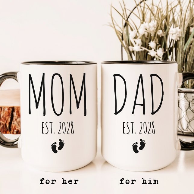 Mamma och Pappa | Anpassad Elegant Skript Baby Avs Mugg (Personalized Mom Mug New Baby Shower Gift, Personalized Dad Coffee Mug New Baby Announcement Gift)