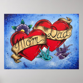 "Mamma och Pappa" Hjärter med menyfliksbilder Post Poster