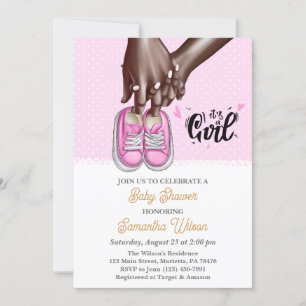 Mamma och Pappa Holding Rosa Girl Girl Shower Baby Inbjudningar