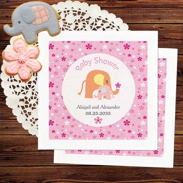 Mamma och rosa elefant Baby Shower Servett (Skapare uppladdad)