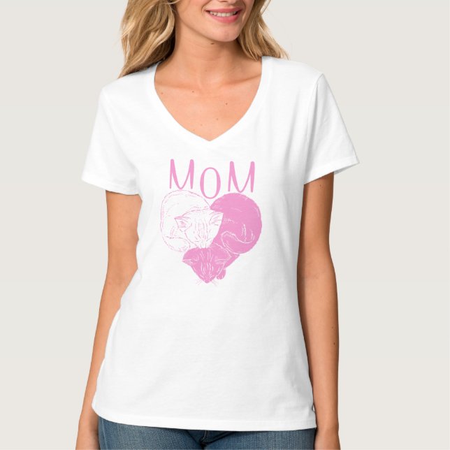 Mamma och två hjärtkatter t shirt (Framsida)