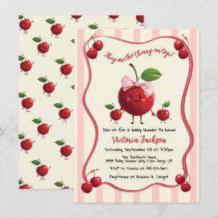 Mamma- och tvillingpojkar Baby Cherry Baby Shower Inbjudningar