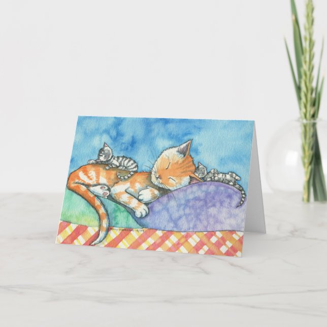 Mamma och Twillingar Cats Card by Molly Harrison Kort (Framsida)