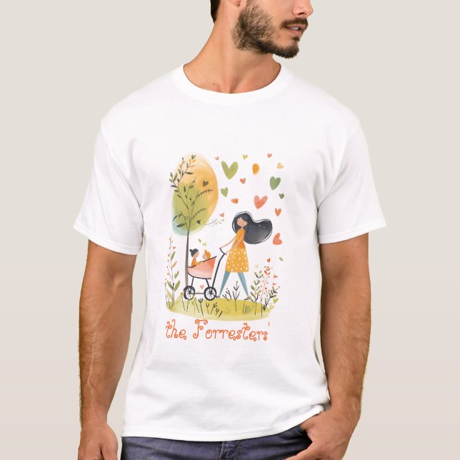 Mamma och Twillingar vid Barnvagn T Shirt (Framsida)