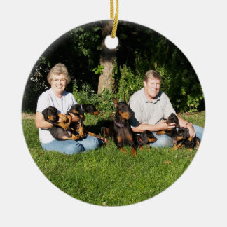 Mamma- och valpdobermanprydnad julgransprydnad keramik