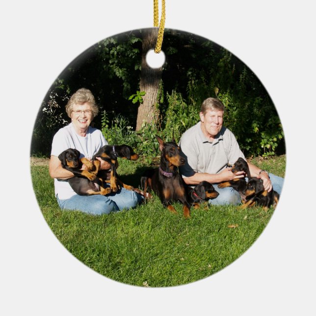 Mamma- och valpdobermanprydnad julgransprydnad keramik (Framsidan)