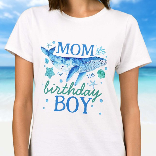 Mamma om födelsedagspojken under havets vattenfärg t shirt (Mom of The Birthday Boy Under the Sea Watercolor T-Shirt)