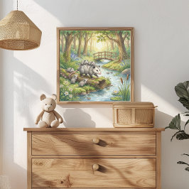 Mamma Opossums och ungar Nursery Poster