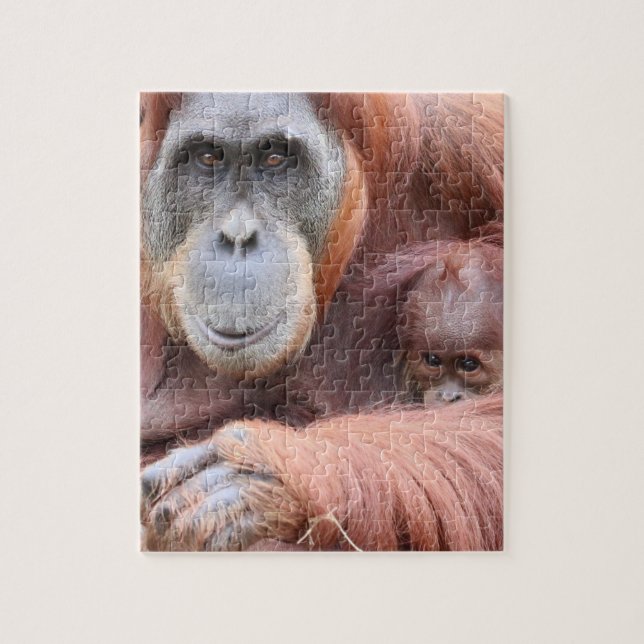 MAMMA ORANGUTAN MED BABY JIGSAW PUZZZLE PUSSEL (Vertikal)