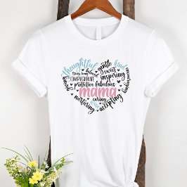 Mamma Ord Cloud Blue och Rosa Heart Mor T Shirt