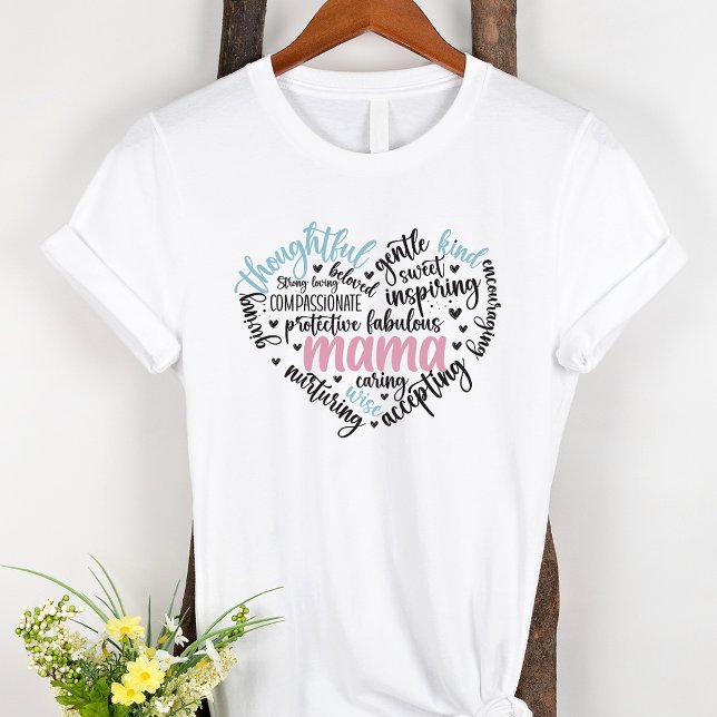 Mamma Ord Cloud Blue och Rosa Heart Mor T Shirt (Skapare uppladdad)