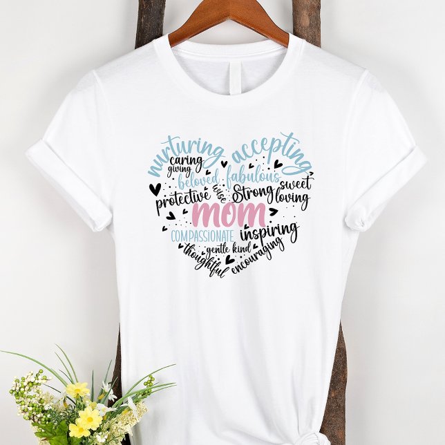 Mamma Ord Cloud Blue och Rosa Heart T Shirt (Skapare uppladdad)