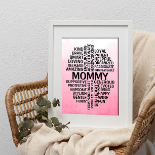 Mamma Ord Cloud Namn Rosa Ombre Poster