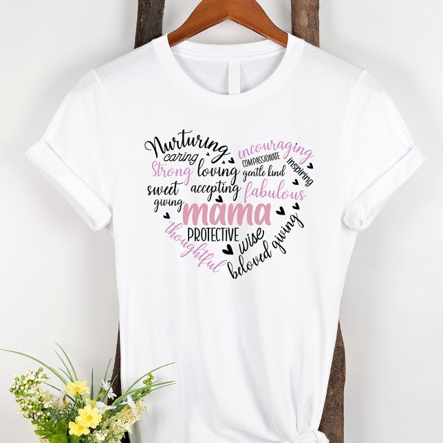 Mamma Ord Cloud Rosa och svart Heart Mor T Shirt (Skapare uppladdad)