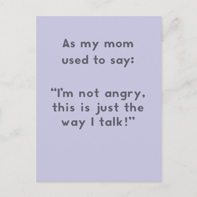 Mamma Ord: Inte Arg, bara hur jag pratar Vykort (Framsida)