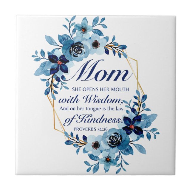 Mamma - ordspråk 31:26 Mors dag Scripture Blommigt Kakelplatta (Framsidan)