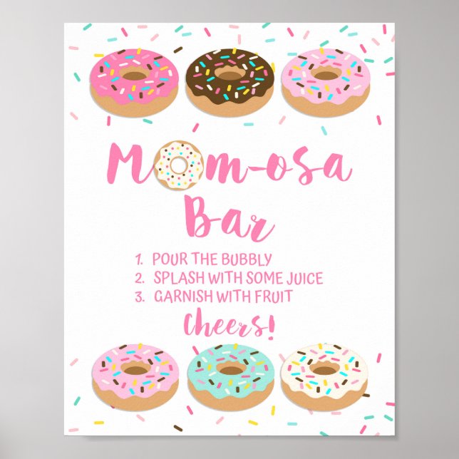 Mamma-osa Pub Baby Shower Mimosa Sign Rosa Donuts Poster (Framsidan)