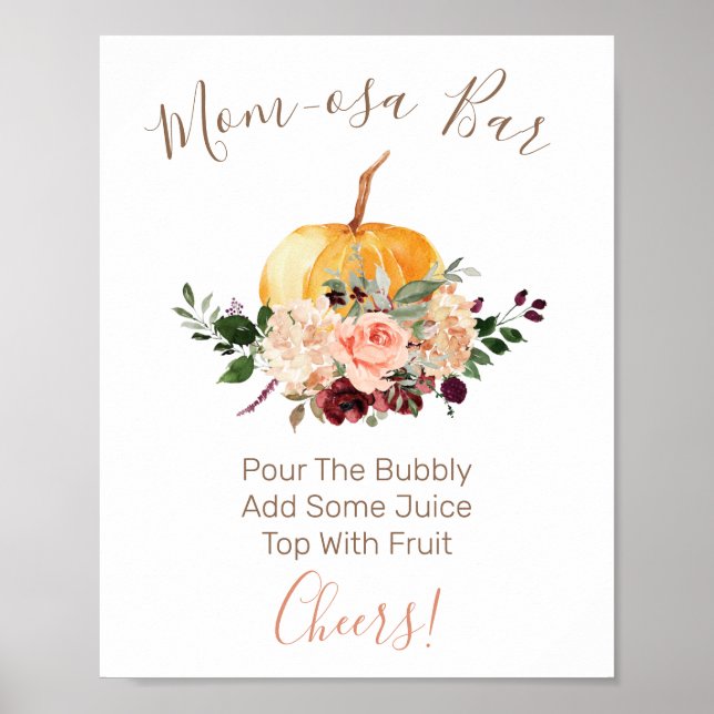 Mamma-osa Pub Blommigt Pumpkin Baby Shower Sign Poster (Framsidan)