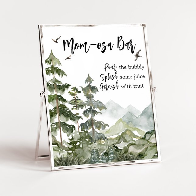 Mamma Osa Pub i Forest Äventyr Baby Shower Osa Poster (Boy Woodland Baby Shower Mom Osa Bar Sign)